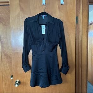 NWT [uo] black satin phoebe corseted shirtdress